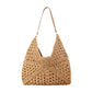Dahlia Woven Straw Shoulder Bag with Vegan Leather Strap & Magnetic Clasp | Black Multi, Khaki, Khaki Multi, Straw