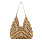 Dahlia Woven Straw Shoulder Bag with Vegan Leather Strap & Magnetic Clasp | Black Multi, Khaki, Khaki Multi, Straw