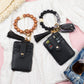 Luxe Silicone Bead Geo Wood Accent Gold Hardware Button Snap Key Ring Wallet Bracelet with Tassel | 4" x 3"