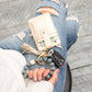 Laser-Cut Wooden Bead Natural Leopard Design Gold Hardware Key Ring Wallet Bracelet with Tassel | 4" x 3"