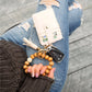 Laser-Cut Wooden Bead Natural Leopard Design Gold Hardware Key Ring Wallet Bracelet with Tassel | 4" x 3"