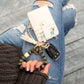 Laser-Cut Wooden Bead Natural Leopard Design Gold Hardware Key Ring Wallet Bracelet with Tassel | 4" x 3"