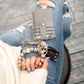 Laser-Cut Wooden Bead Natural Leopard Design Gold Hardware Key Ring Wallet Bracelet with Tassel | 4" x 3"