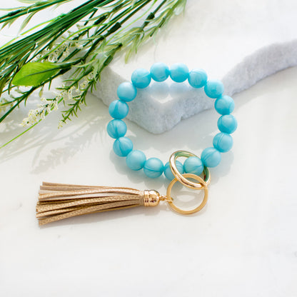 Harper Silicone Bead Key Ring Bracelet with Faux Leather Tassel | One Size