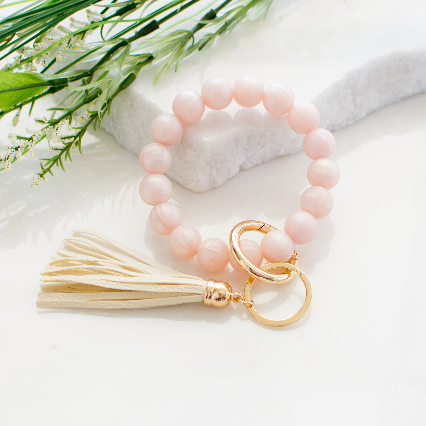 Harper Silicone Bead Key Ring Bracelet with Faux Leather Tassel | One Size