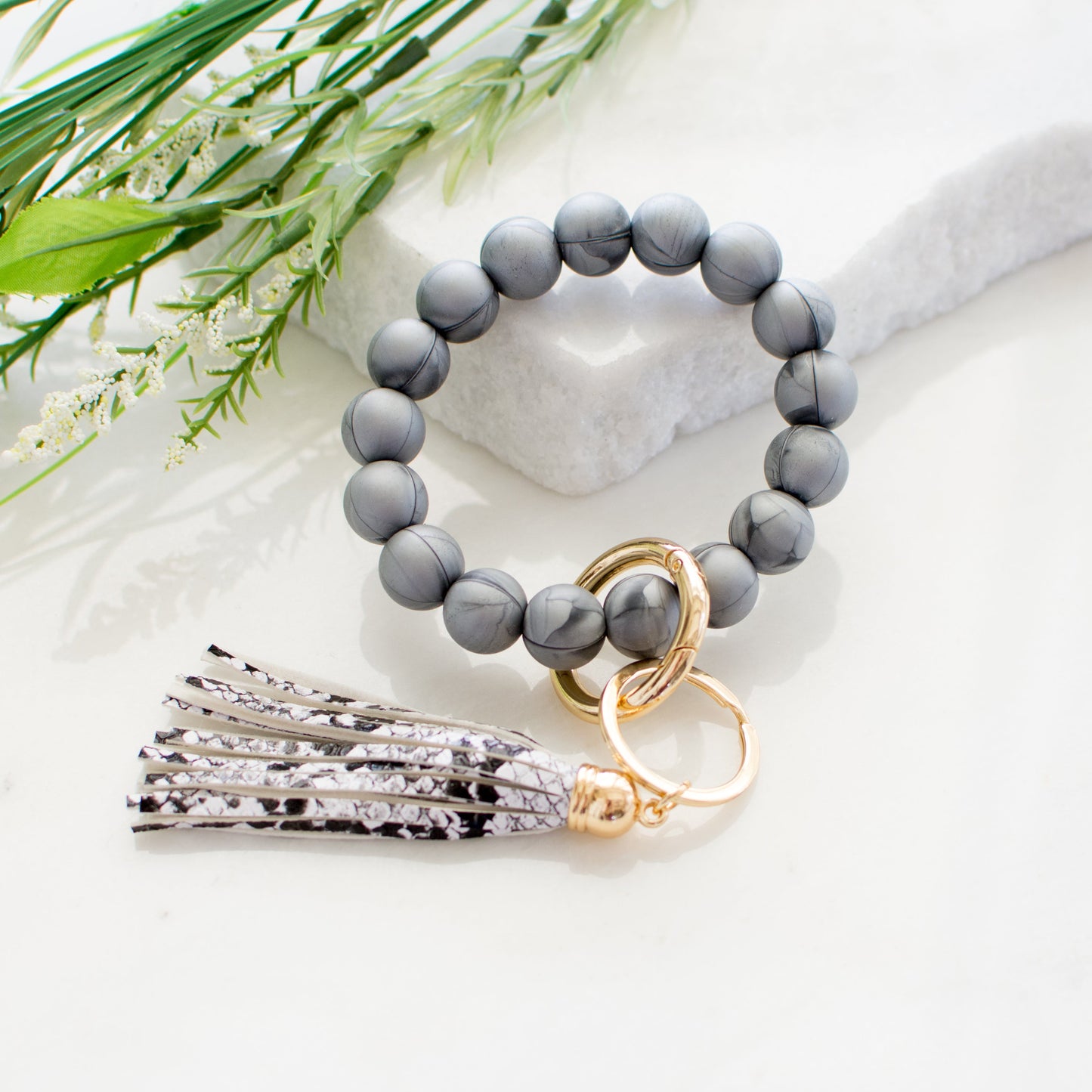 Harper Silicone Bead Key Ring Bracelet with Faux Leather Tassel | One Size