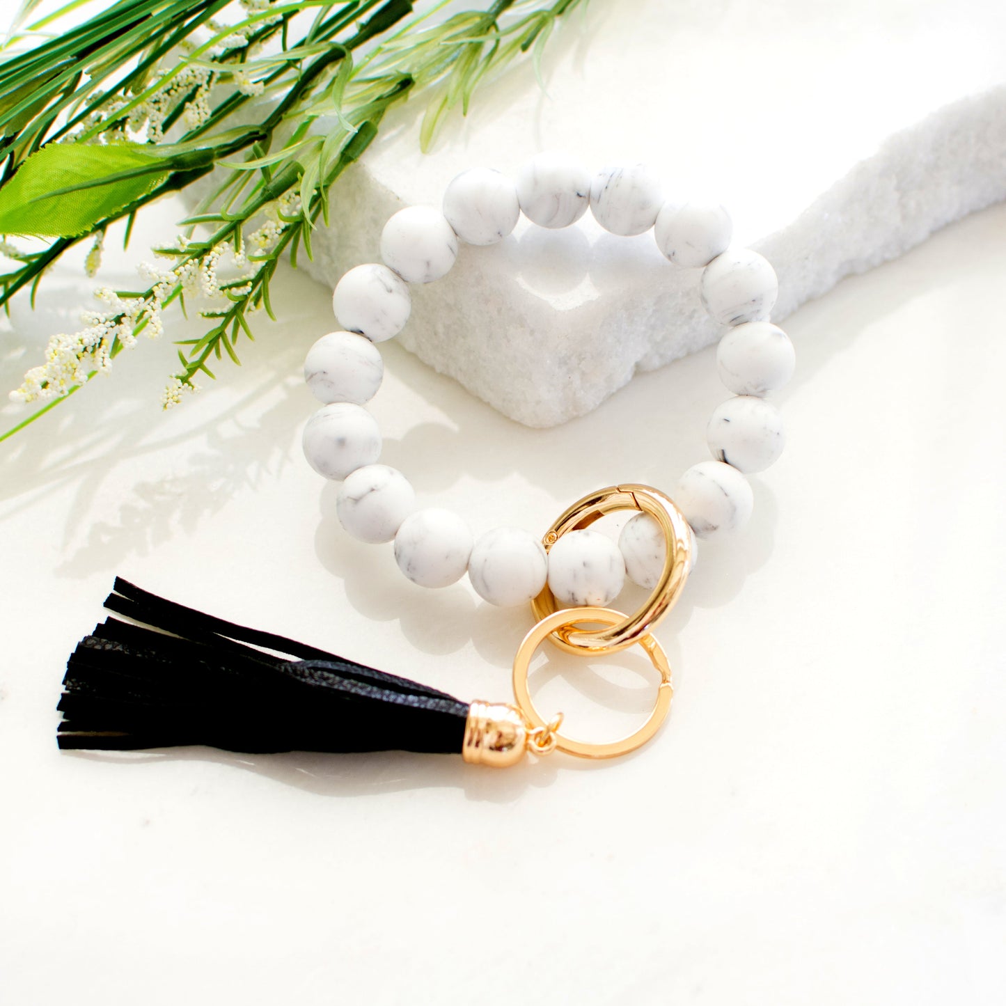 Harper Silicone Bead Key Ring Bracelet with Faux Leather Tassel | One Size