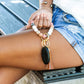 Luxe Silicone Bead Leopard Accent Monochromatic Stretchy Key Ring Bracelet with Suede Tassel | 4"