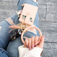 Gold Hardware Key Ring ID Wallet Zip Bracelet with Hidden Zipper Pocket & Tassel | 4" x 3"