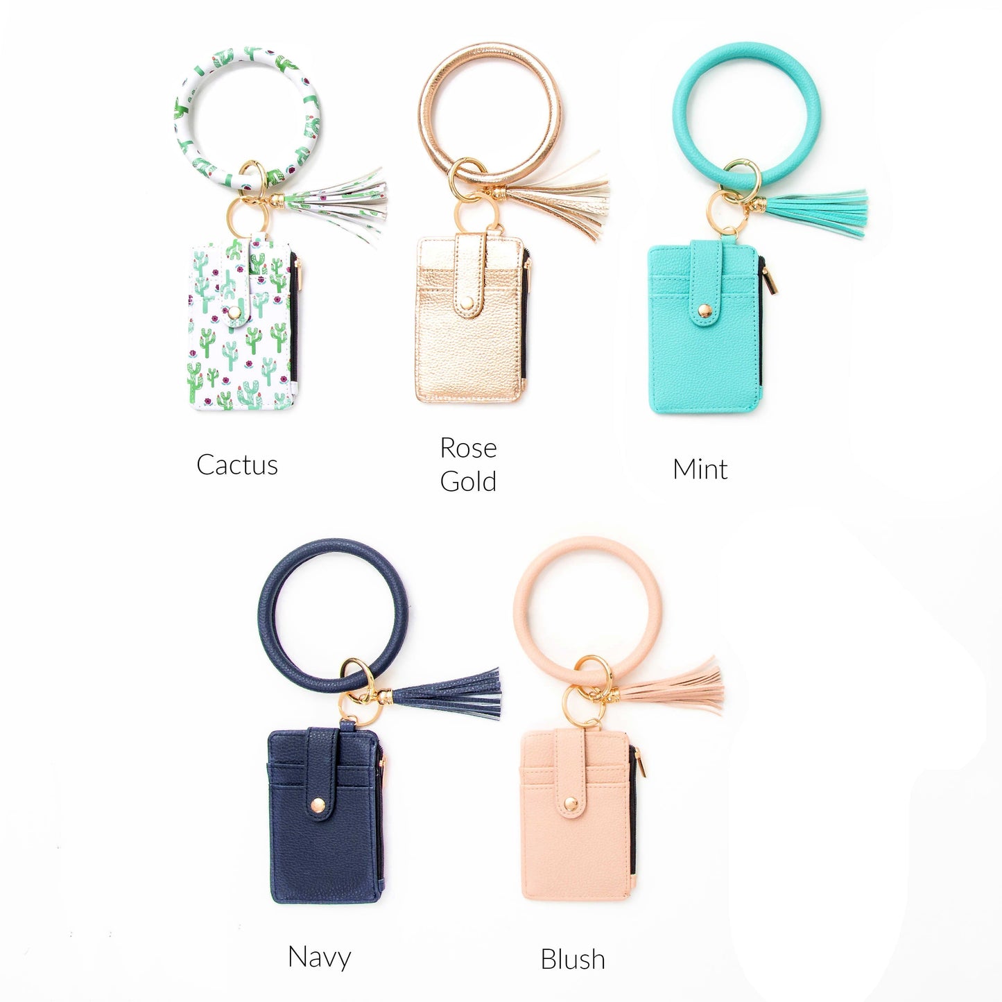 Gold Hardware Key Ring ID Wallet Zip Bracelet with Hidden Zipper Pocket & Tassel | 4" x 3"