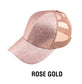 C.C® Glitter Polyester Brim Mesh Nylon Back Adjustable Messy Bun Ponytail Ball Cap | One Size Teen–Adult