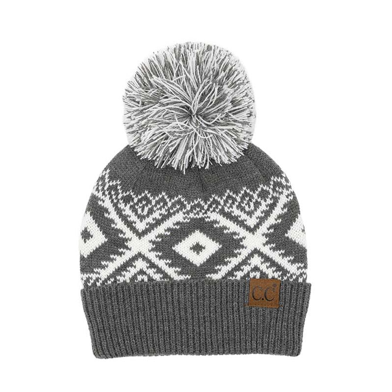 C.C® Aztec Print Knit Pom Beanie Hat | One Size