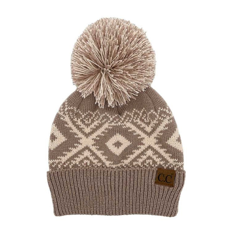 C.C® Aztec Print Knit Pom Beanie Hat | One Size