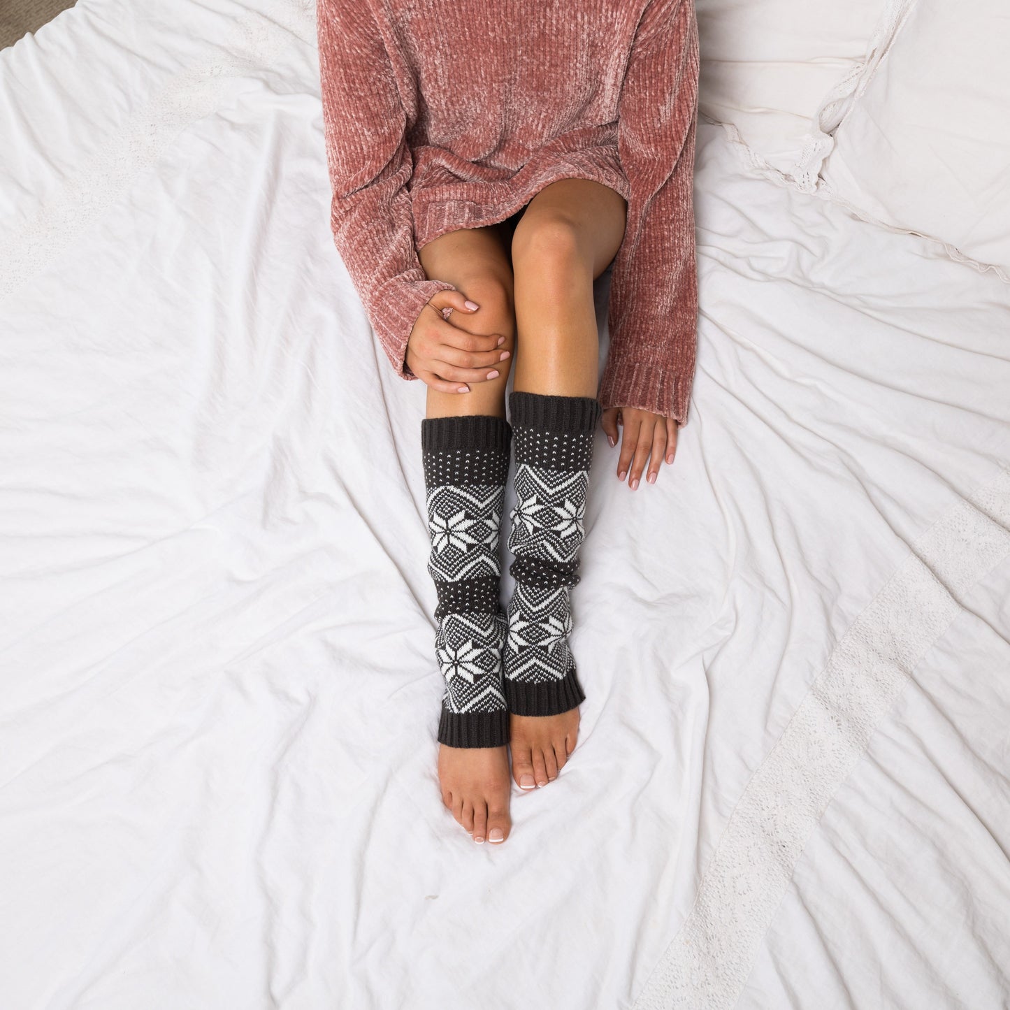 Alpine Snowflake Knit Leg Warmers | 100% Soft-Spun Acrylic | Fits Teen-Adult | Charcoal