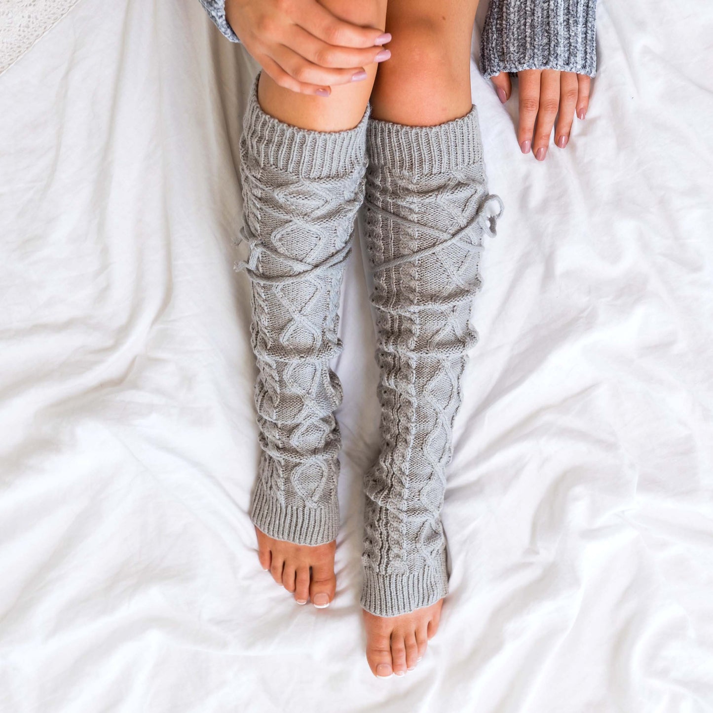 Thick Cable Knit Removable Tie Long Leg Warmers | 25" | One Size