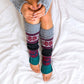 100% Soft-Spun Acrylic Thick Knit Nordic Snowflake Color Block Leg Warmers | 19" | Teen–Adult