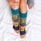 100% Soft-Spun Acrylic Thick Knit Nordic Snowflake Color Block Leg Warmers | 19" | Teen–Adult