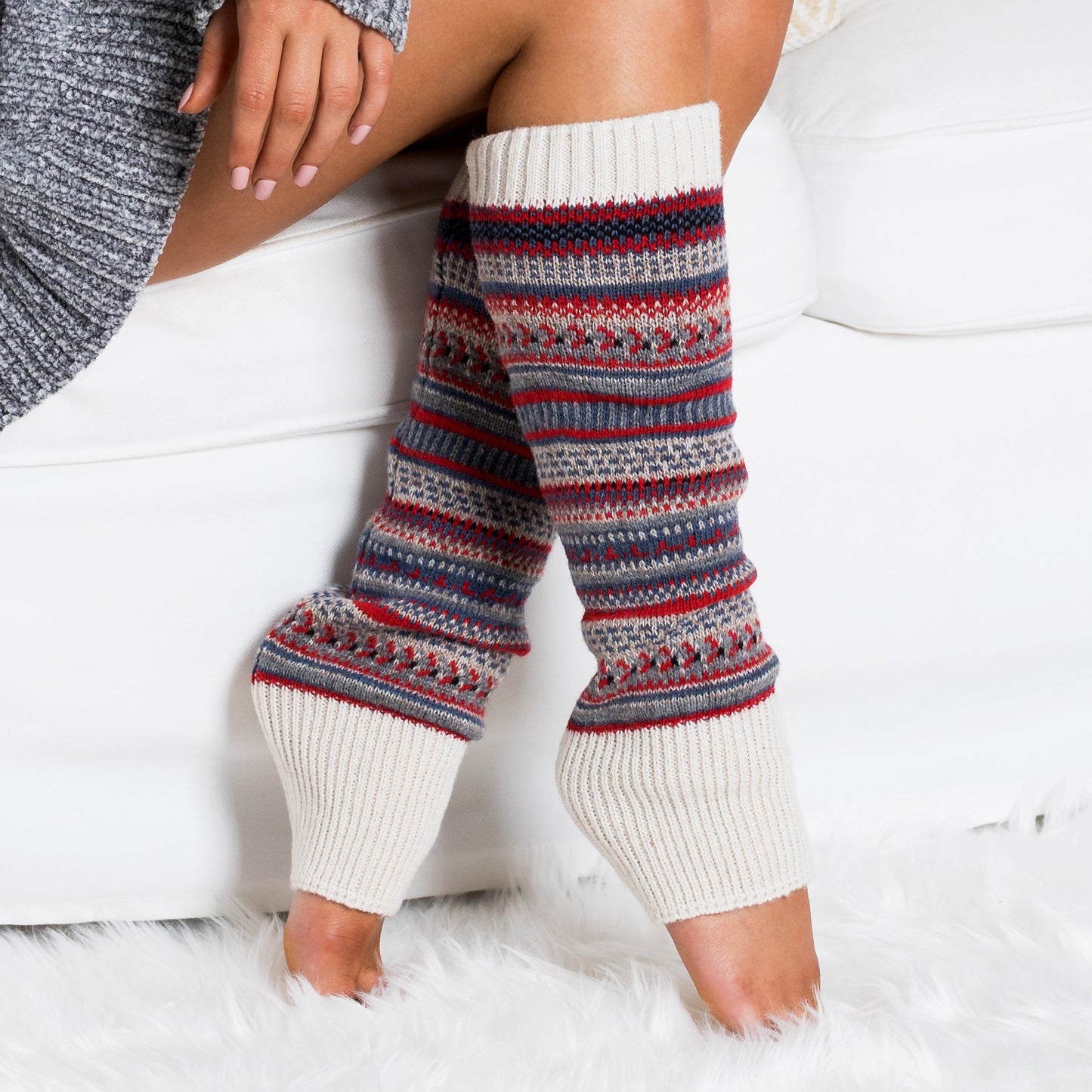100% Soft Spun Acrylic Thick Knit Fair Isle Print Leg Warmers | 16" | One Size