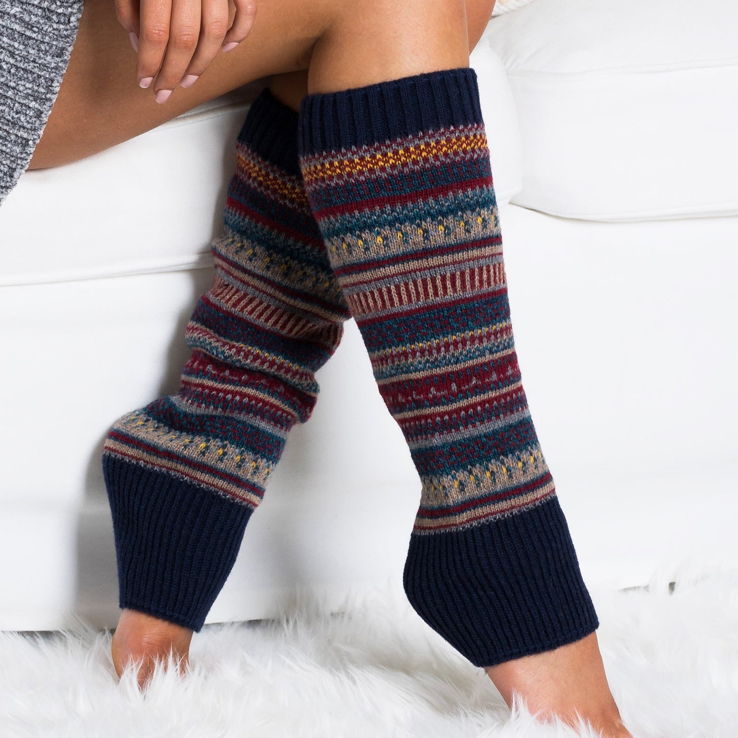 100% Soft Spun Acrylic Thick Knit Fair Isle Print Leg Warmers | 16" | One Size