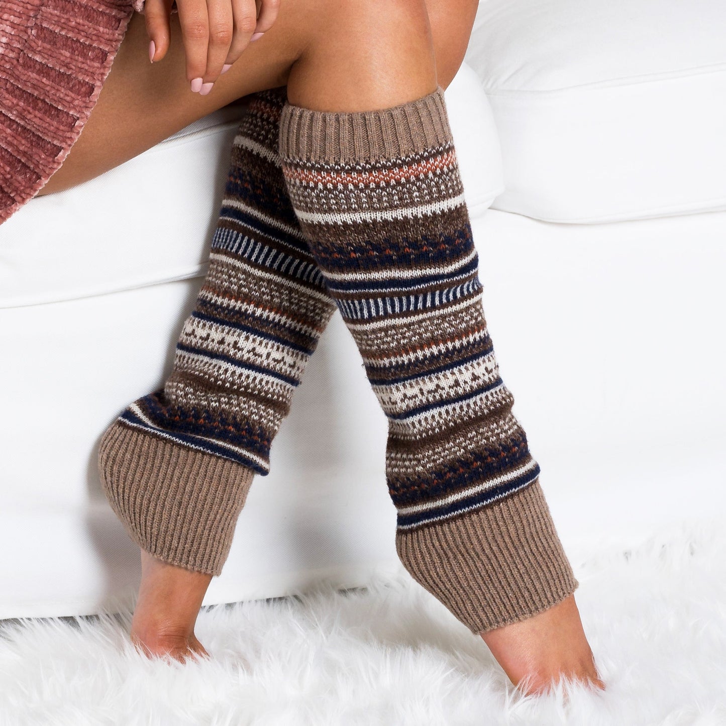 100% Soft Spun Acrylic Thick Knit Fair Isle Print Leg Warmers | 16" | One Size