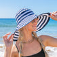80% Cotton 20% Acrylic Classic Stripe Bow Accent Extra Wide Brim Sun Hat | One Size