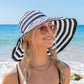 80% Cotton 20% Acrylic Classic Stripe Bow Accent Extra Wide Brim Sun Hat | One Size