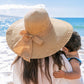 100% Straw Lined Foldable Scallop Edge Burlap Bow Wide Brim Sun Hat | One Size