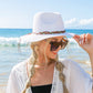 100% Straw Beaded or Embroidered Belt Accent Suede Tie Boho Wide Brim Panama Hat | One Size