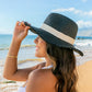 100% Straw Fray Edge Ribbon Accent Wide Brim Panama Sun Hat | One Size
