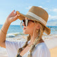 100% Straw Fray Edge Ribbon Accent Wide Brim Panama Sun Hat | One Size