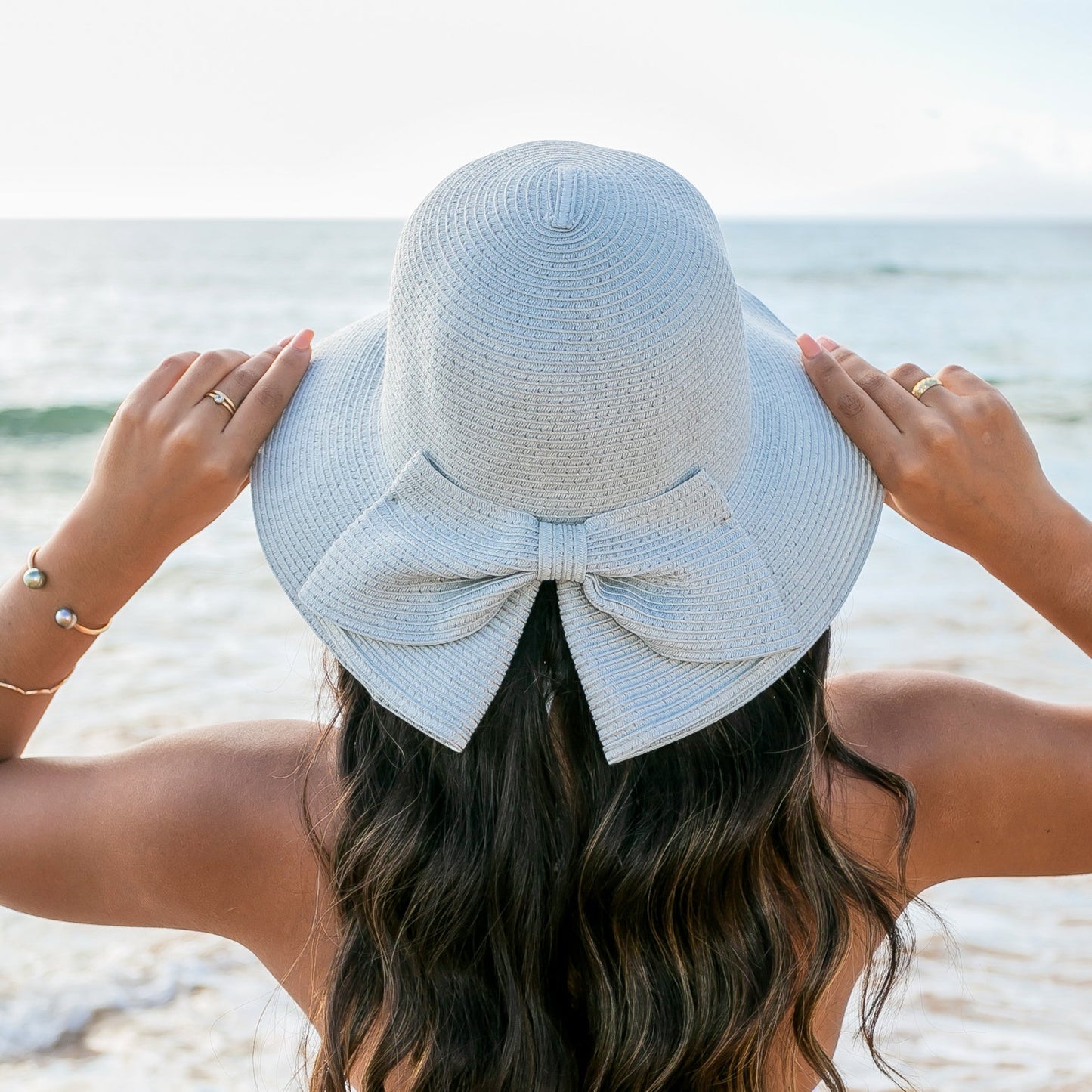 100% Straw Foldable Oversized Bow Back Wire Brim Wide Brim Sun Hat | One Size