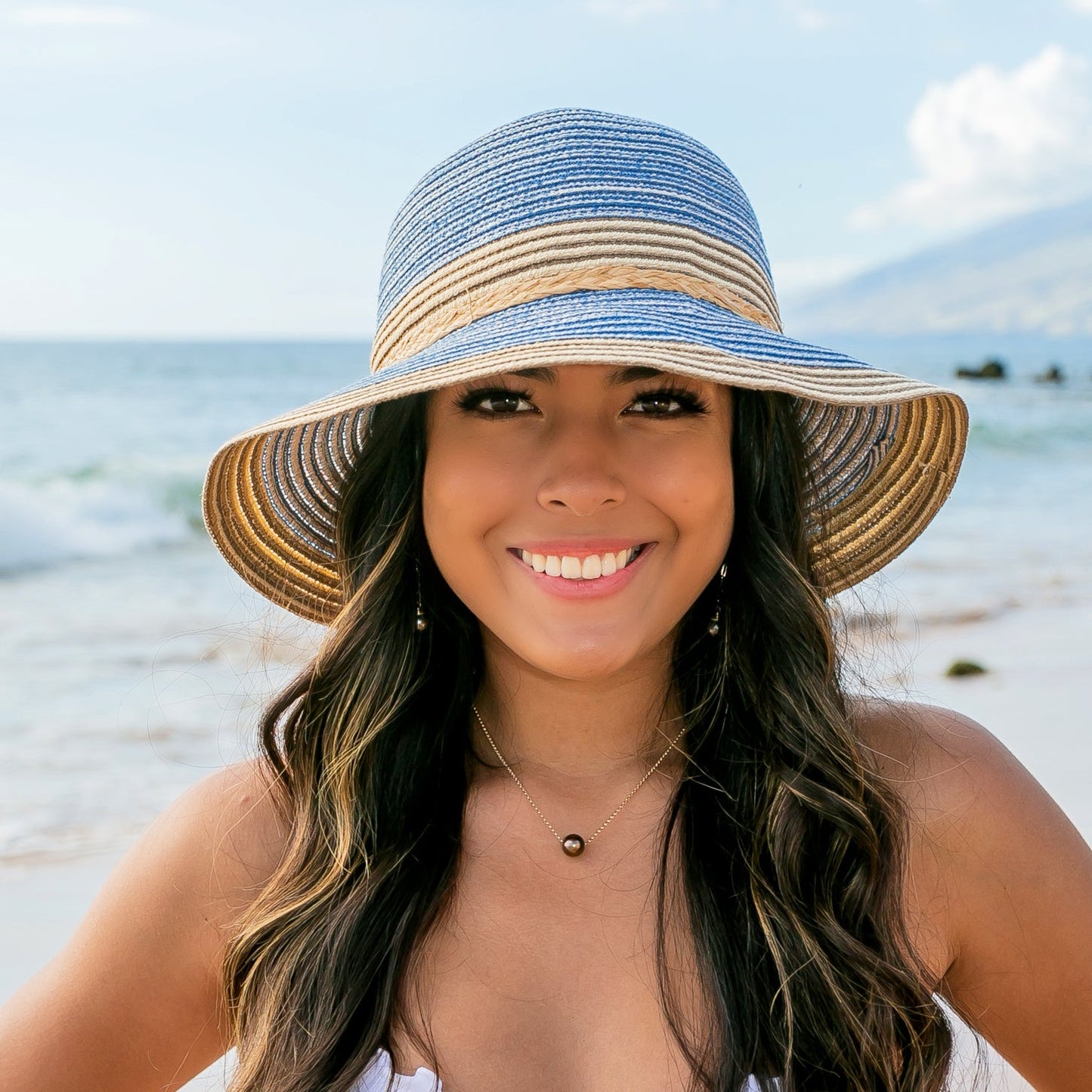 100% Straw Foldable Multi-Stripe Raffia Tie Bow Accent Wide Brim Sun Hat | One Size