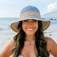 100% Straw Foldable Multi-Stripe Raffia Tie Bow Accent Wide Brim Sun Hat | One Size