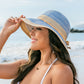 100% Straw Foldable Multi-Stripe Raffia Tie Bow Accent Wide Brim Sun Hat | One Size