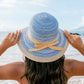 100% Straw Foldable Multi-Stripe Raffia Tie Bow Accent Wide Brim Sun Hat | One Size