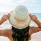 100% Straw Foldable Multi-Stripe Raffia Tie Bow Accent Wide Brim Sun Hat | One Size
