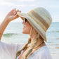 100% Straw Foldable Multi-Stripe Raffia Tie Bow Accent Wide Brim Sun Hat | One Size