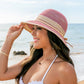 100% Straw Foldable Multi-Stripe Raffia Tie Bow Accent Wide Brim Sun Hat | One Size