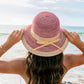 100% Straw Foldable Multi-Stripe Raffia Tie Bow Accent Wide Brim Sun Hat | One Size