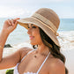 100% Straw Foldable Multi-Stripe Raffia Tie Bow Accent Wide Brim Sun Hat | One Size