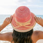 100% Straw Foldable Multi-Stripe Raffia Tie Bow Accent Wide Brim Sun Hat | One Size