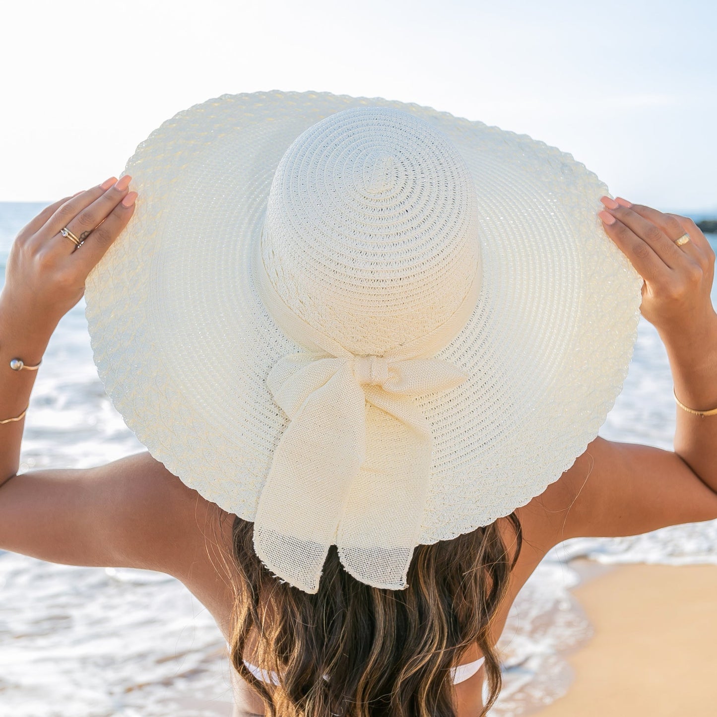 100% Straw Lined Foldable Scallop Edge Burlap Bow Wide Brim Sun Hat | One Size