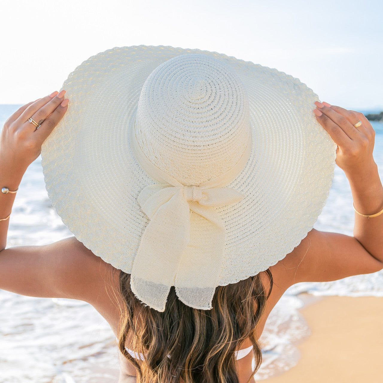 100% Straw Lined Foldable Scallop Edge Burlap Bow Wide Brim Sun Hat | One Size
