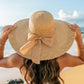 100% Straw Lined Foldable Scallop Edge Burlap Bow Wide Brim Sun Hat | One Size