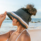 100% Breathable Straw Color Block Bow Detail Foldable Adjustable Velcro Wide Brim Roll-Up Sun Visor | One Size