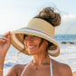 100% Breathable Straw Color Block Bow Detail Foldable Adjustable Velcro Wide Brim Roll-Up Sun Visor | One Size