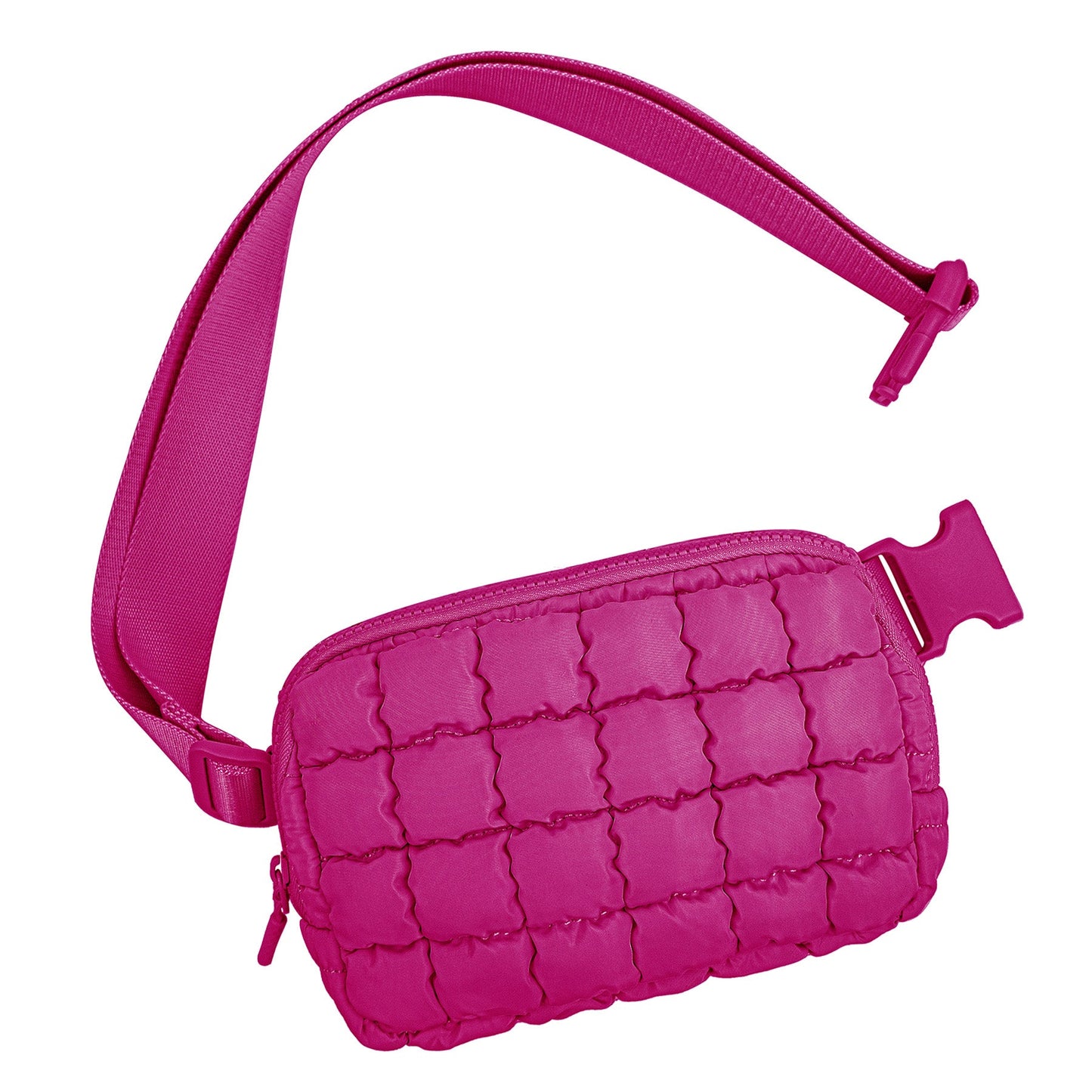 Evyn Quilted Puffer Nylon Sling Crossbody Belt Bag with Mesh Pockets & Adjustable Strap