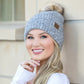 C.C® Acrylic Nylon Cozy Marled Knit Faux Fur Pom Beanie | One Size