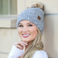 C.C® Acrylic Nylon Cozy Marled Knit Faux Fur Pom Beanie | One Size