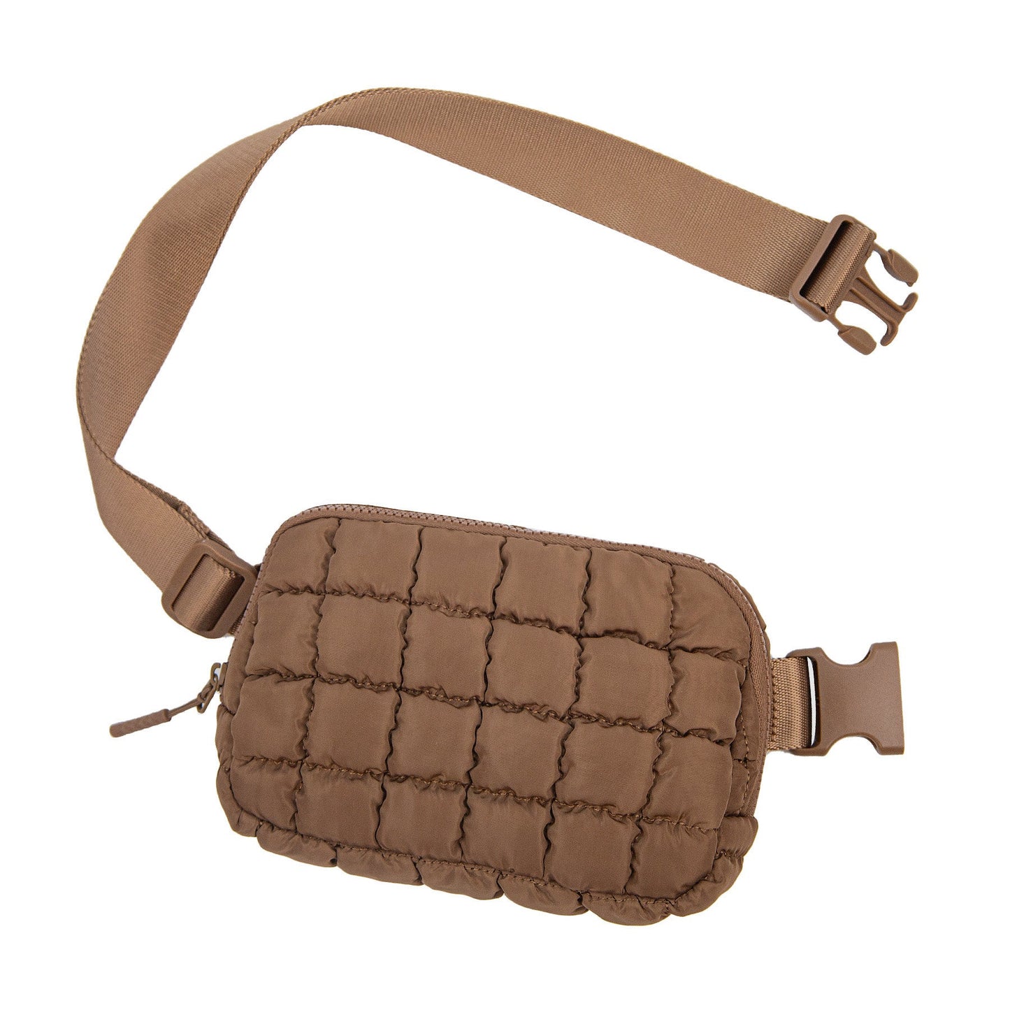 Evyn Quilted Puffer Nylon Sling Crossbody Belt Bag with Mesh Pockets & Adjustable Strap